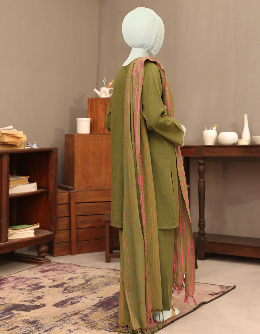 OLIVE KHADDAR 3PC STITCHED | JGK-YGK-JWT-W-US-22-3503 FB/JRM-694 - Image 2