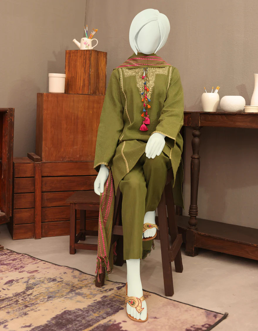 OLIVE KHADDAR 3PC STITCHED | JGK-YGK-JWT-W-US-22-3503 FB/JRM-694 - Image 4