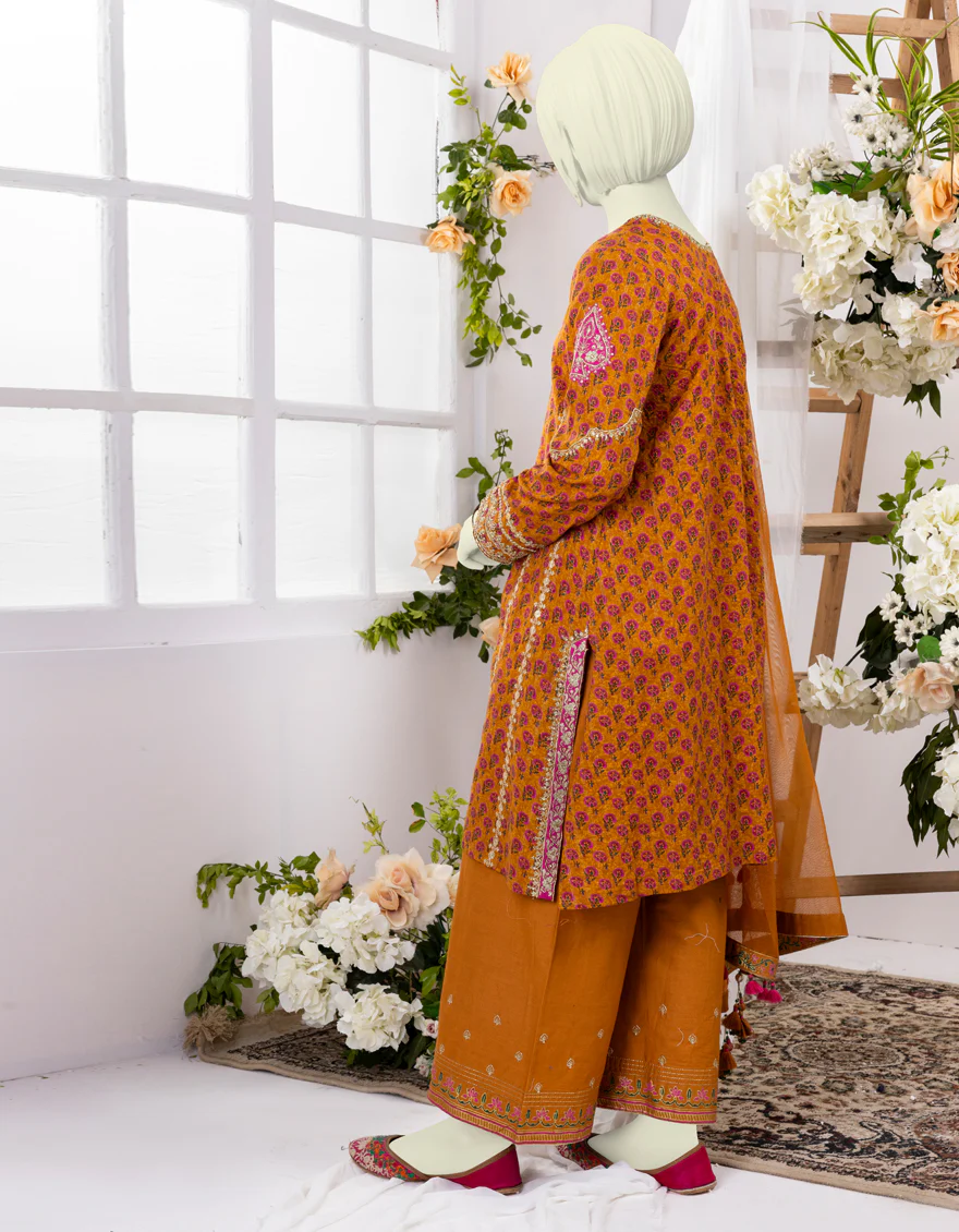 ORANGE LAWN 3PC STITCHED | JGK-YGTL-624-24 FB/RUNG-E-ZARI-01 - Image 3