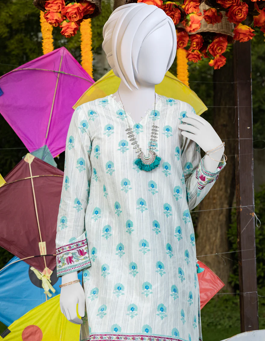 LIGHT GREEN ZARI 2PC STITCHED | JGK-YGTL-S-US-414-23 FB/BLOCKED CHINTZ - Image 3
