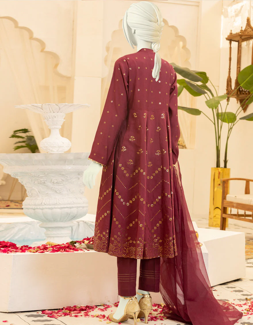 PLUM CHANDERI 3PC STITCHED | JGK-YGTL-S-US-612-22 FB/SURKH - Image 2