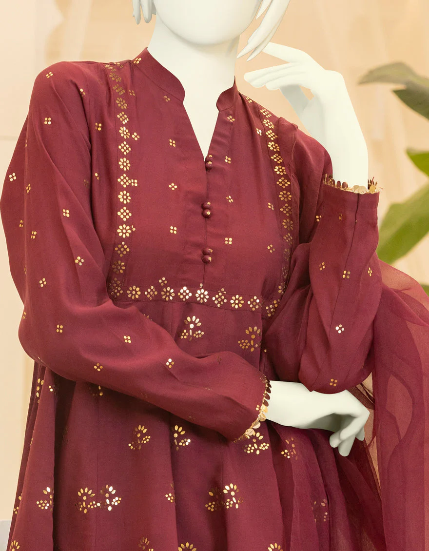 PLUM CHANDERI 3PC STITCHED | JGK-YGTL-S-US-612-22 FB/SURKH - Image 3