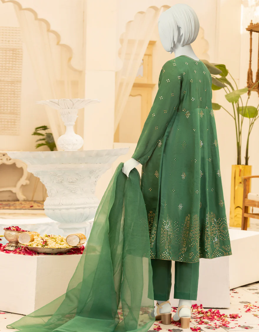 GREEN CHANDERI 3PC STITCHED | JGK-YGTL-S-US-613-22 FB/BAIZEL - Image 3