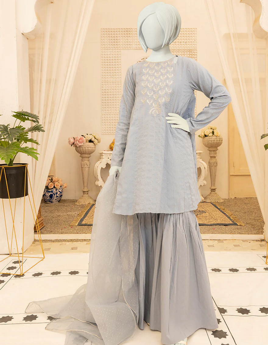 POWDER BLUE JACQUARD 3PC STITCHED | JGK-YGTL-S-US-618-22 FB/ALAIA