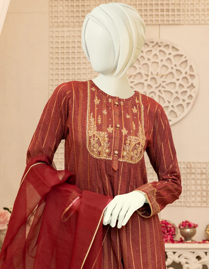 MAROON JACQUARD 3PC STITCHED | JGK-YGTL-S-US-620-22 FB/TAHANI - Image 3