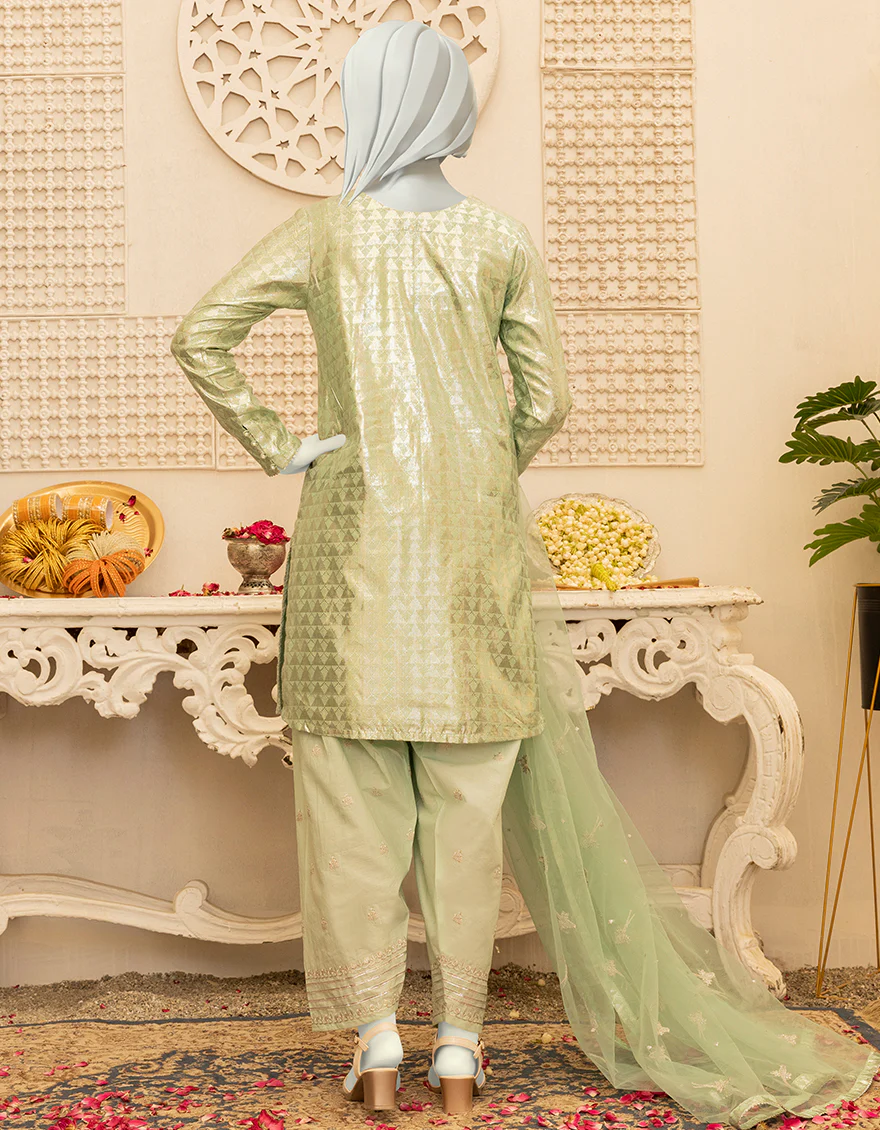 GREEN JACQUARD 3PC STITCHED | JGK-YGTL-S-US-621-22 FB/FAYE - Image 3