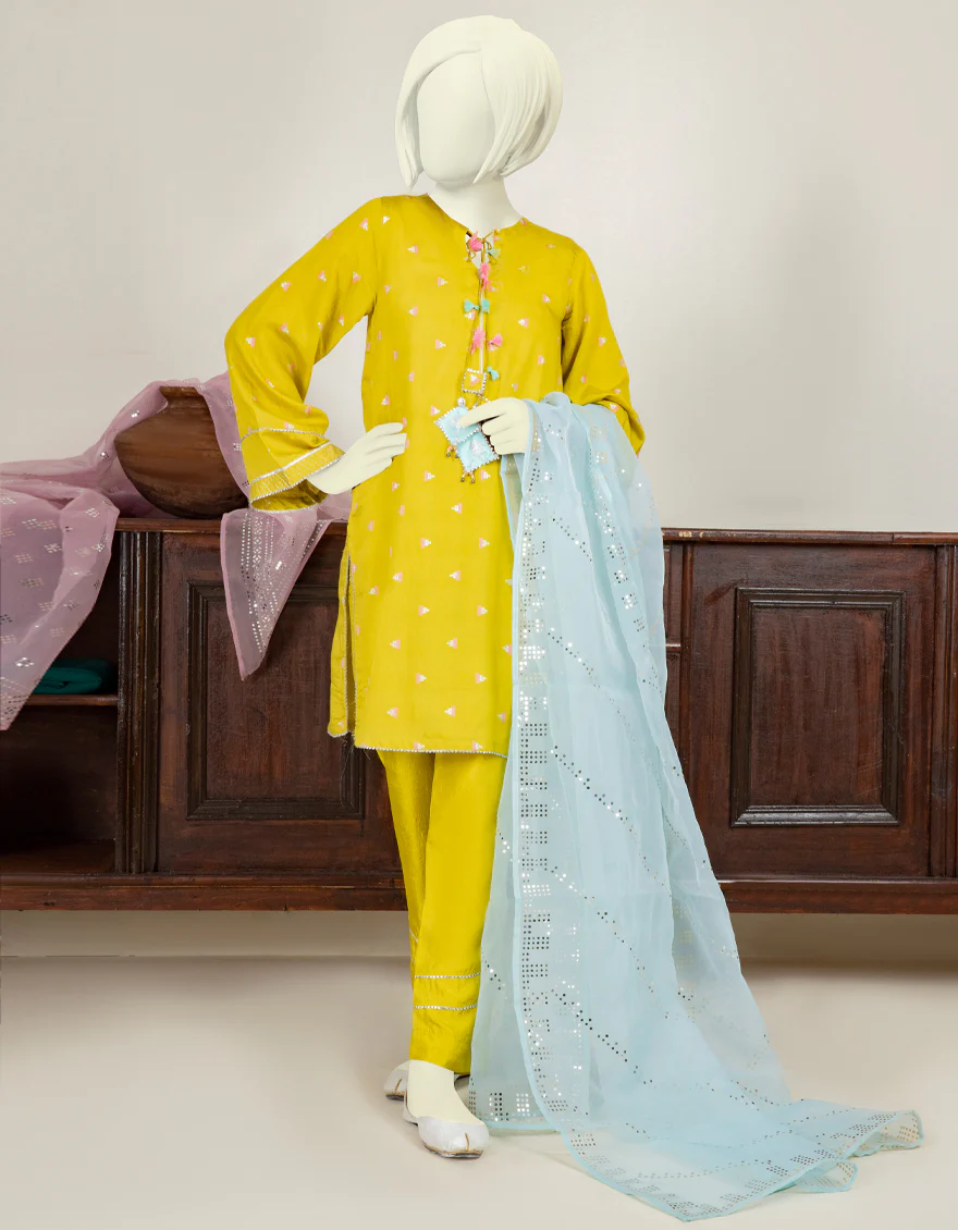 CHARTREUSE TEXTURED 3PC STITCHED | JGK-YGTL-S-US-635-22 FB/NOLAKHA-542
