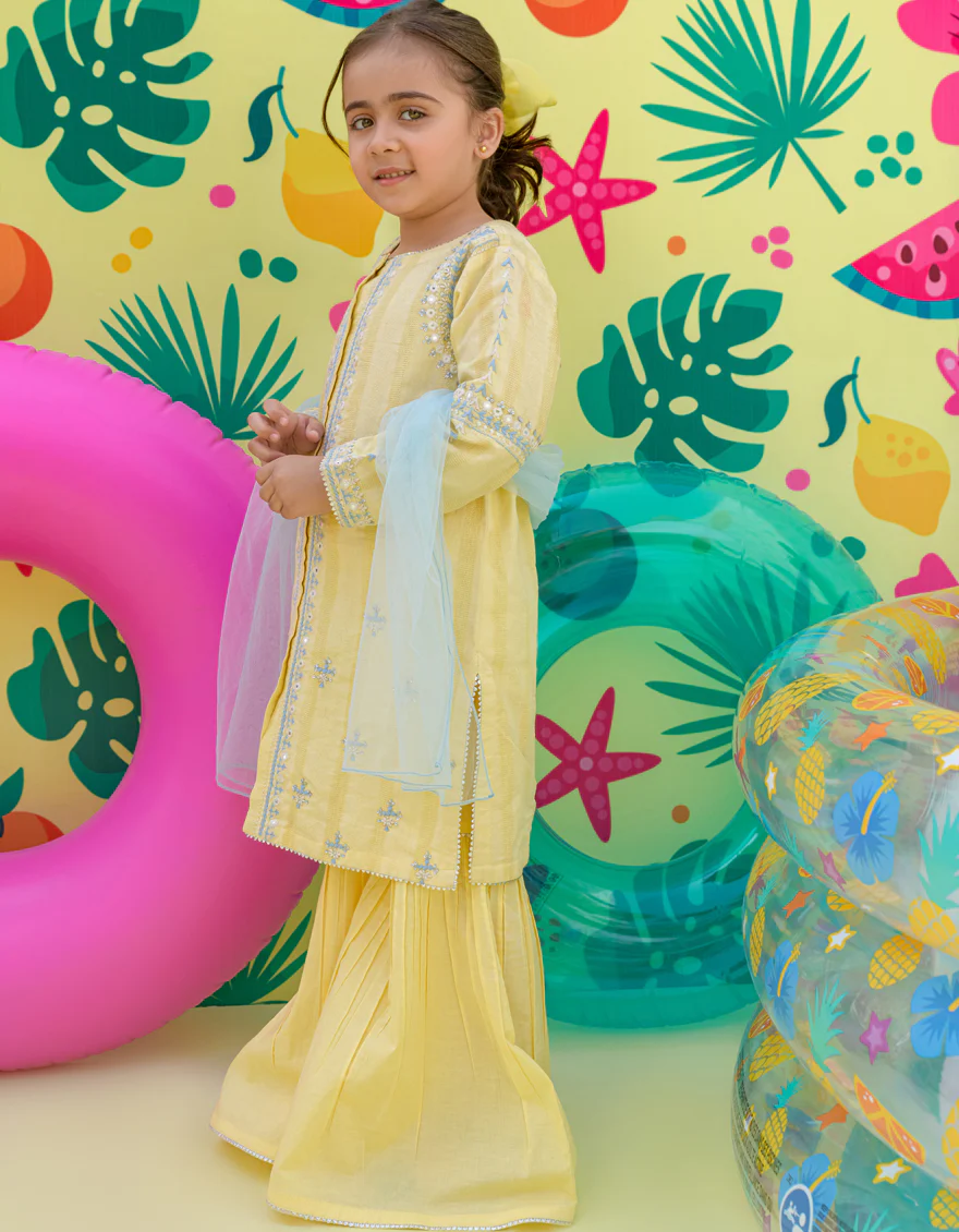 YELLOW COTTON DOBBY 3PC STITCHED | JGKL-S-24-1508 FB/NA - Image 2