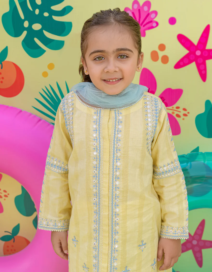 YELLOW COTTON DOBBY 3PC STITCHED | JGKL-S-24-1508 FB/NA - Image 3