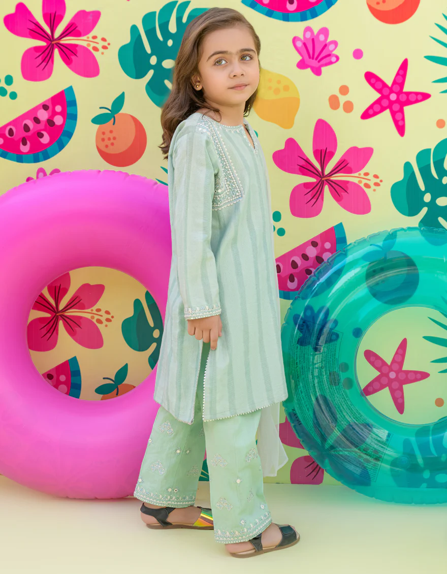 GREEN COTTON DOBBY 3PC STITCHED | JGKL-S-24-1511 FB/NA - Image 2