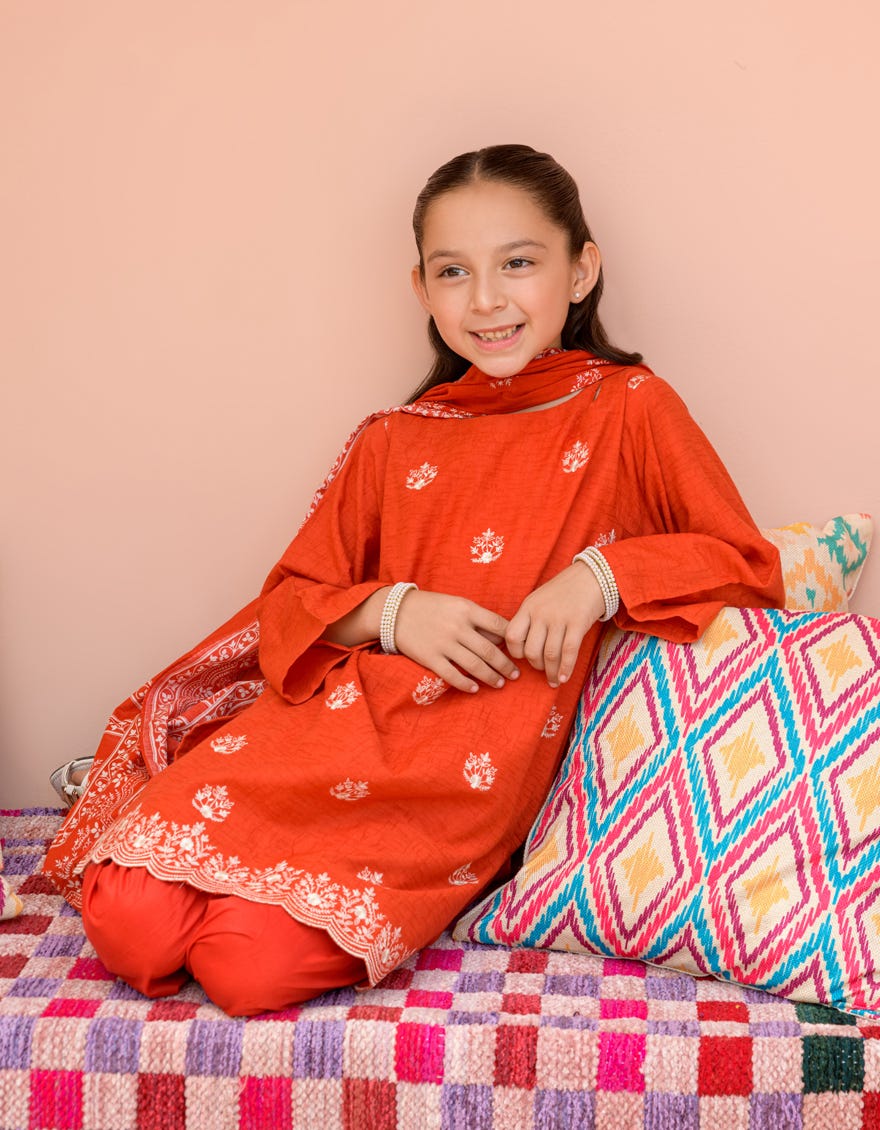 RED TEXTURED 3PC STITCHED | JGKL-S-24-1575 FB/CHAR BAGH-2 - Image 2