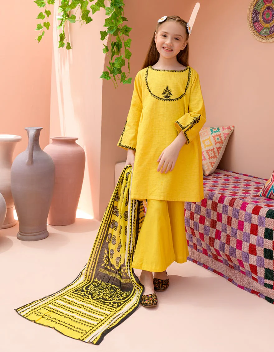 YELLOW TEXTURED 3PC STITCHED | JGKL-S-24-1578 FB/CHAR-BAGH-05 - Image 2