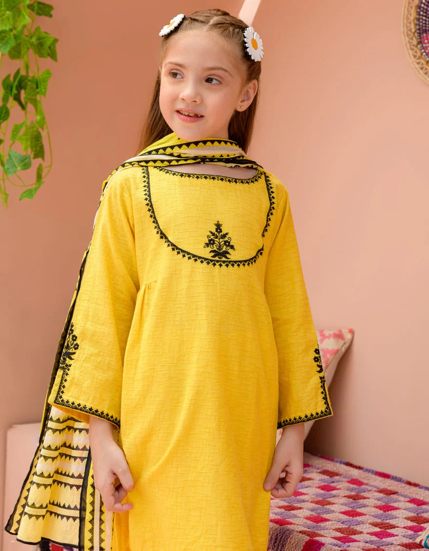 YELLOW TEXTURED 3PC STITCHED | JGKL-S-24-1578 FB/CHAR-BAGH-05 - Image 4
