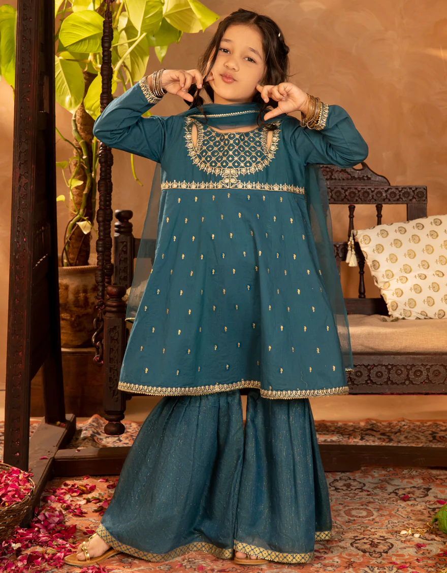 TEAL LAWN 3PC STITCHED | JGKL-S-JGF-25-1912 F