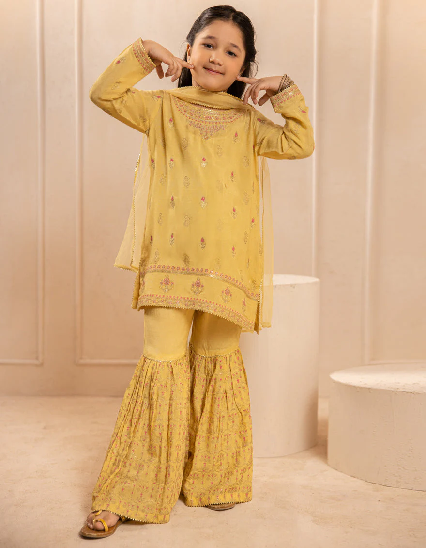 YELLOW SILK 3PC STITCHED | JGKL-S-JGF-25-1918 F