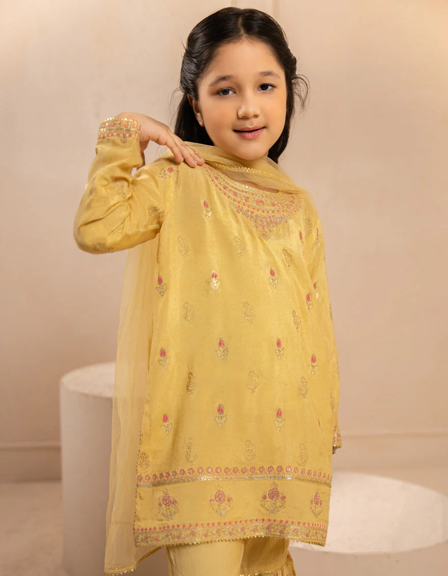 YELLOW SILK 3PC STITCHED | JGKL-S-JGF-25-1918 F - Image 3