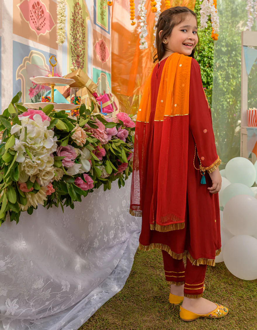 RED RAW SILK 3PC STITCHED | JGKL-S-JJGF-US-23-004 FB/FF-272 - Image 2