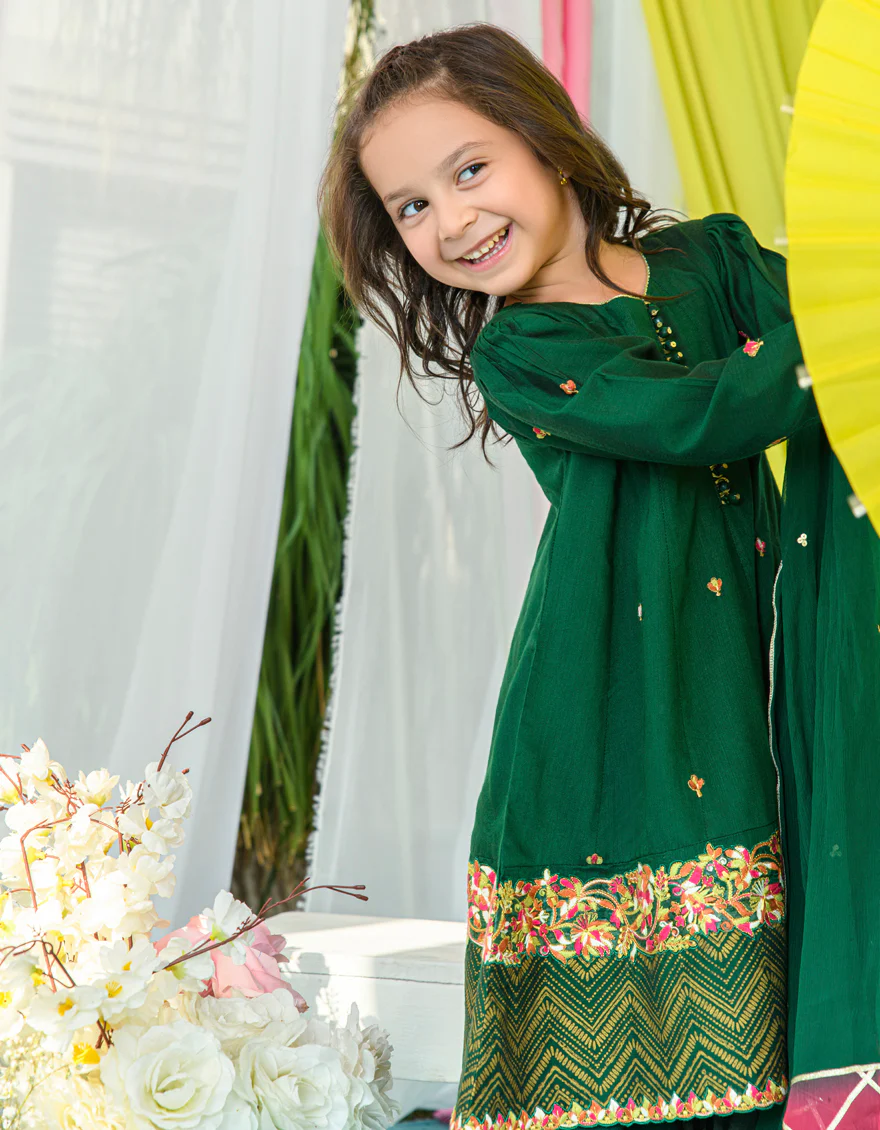 GREEN RAW SILK 3PC STITCHED | JGKL-S-JJGS-US-22-015 FB/FF-035 - Image 2
