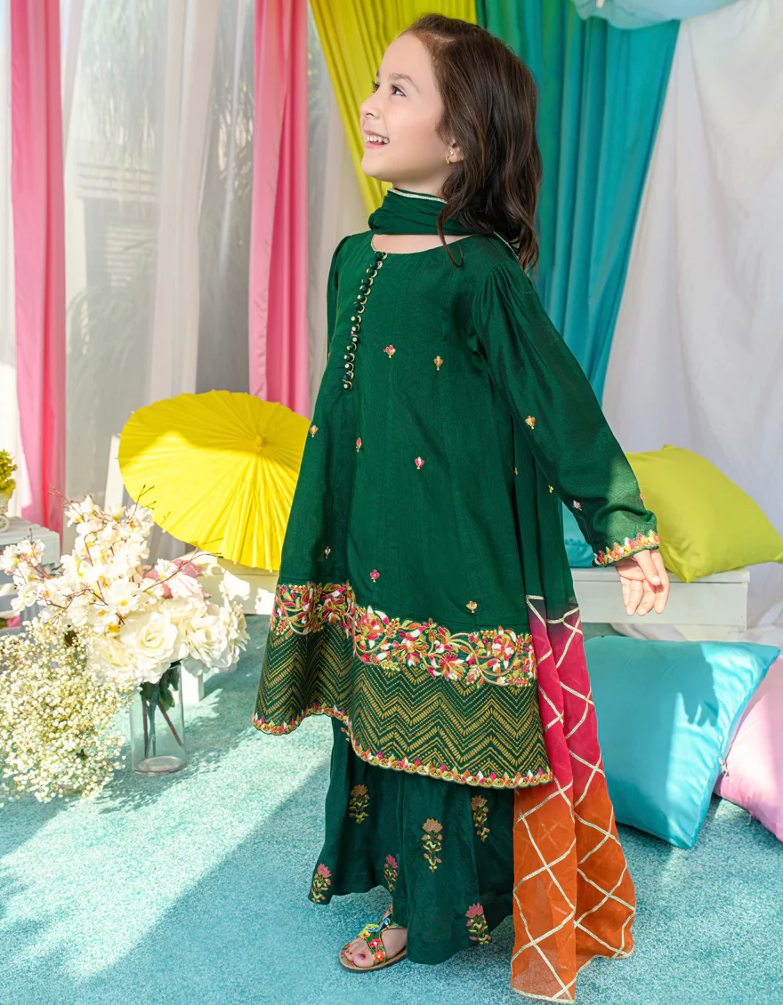 GREEN RAW SILK 3PC STITCHED | JGKL-S-JJGS-US-22-015 FB/FF-035 - Image 3