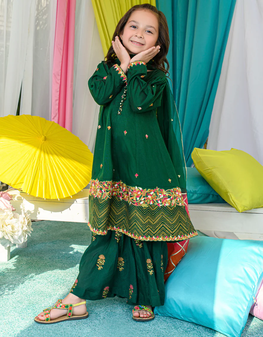 GREEN RAW SILK 3PC STITCHED | JGKL-S-JJGS-US-22-015 FB/FF-035 - Image 5