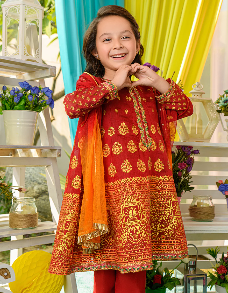 RED RAW SILK 3PC STITCHED | JGKL-S-JJGS-US-22-019 FB/FF-035 - Image 2
