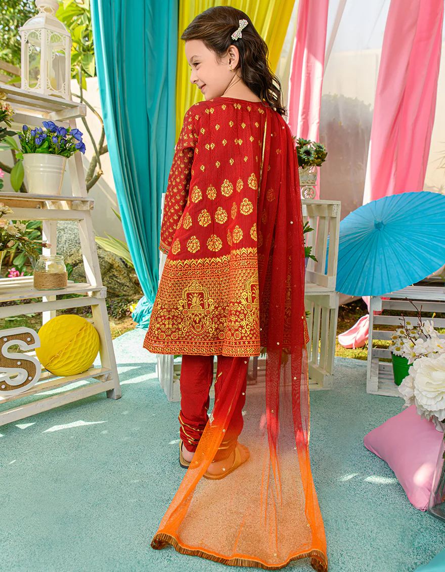 RED RAW SILK 3PC STITCHED | JGKL-S-JJGS-US-22-019 FB/FF-035 - Image 3
