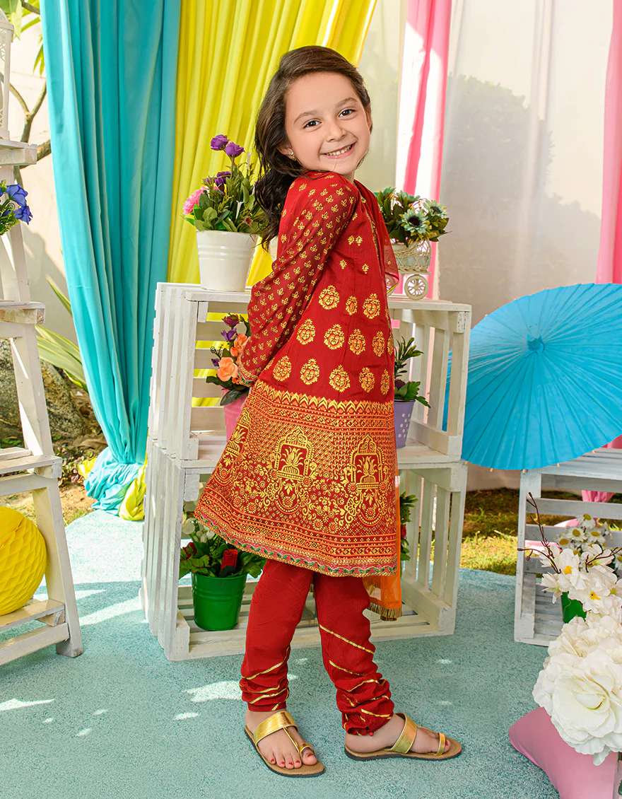 RED RAW SILK 3PC STITCHED | JGKL-S-JJGS-US-22-019 FB/FF-035 - Image 4