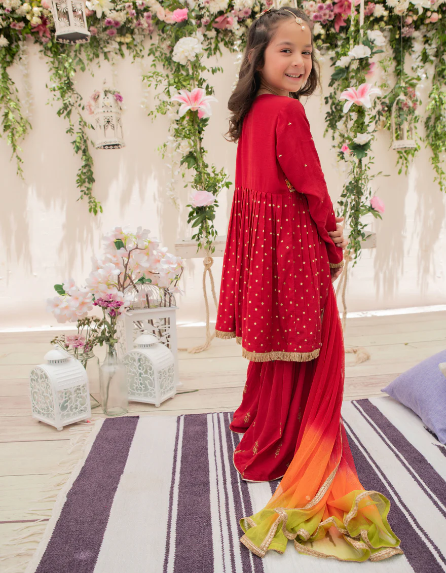 RED RAW SILK 3PC STITCHED | JGKL-S-JJGS-US-22-022 FB/FF-272 - Image 2
