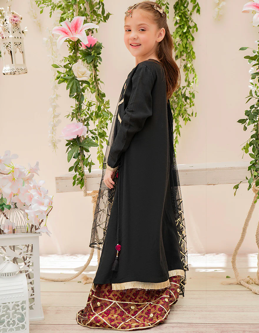 BLACK RAW SILK 3PC STITCHED | JGKL-S-JJGS-US-22-027 FB/FF-272 - Image 3