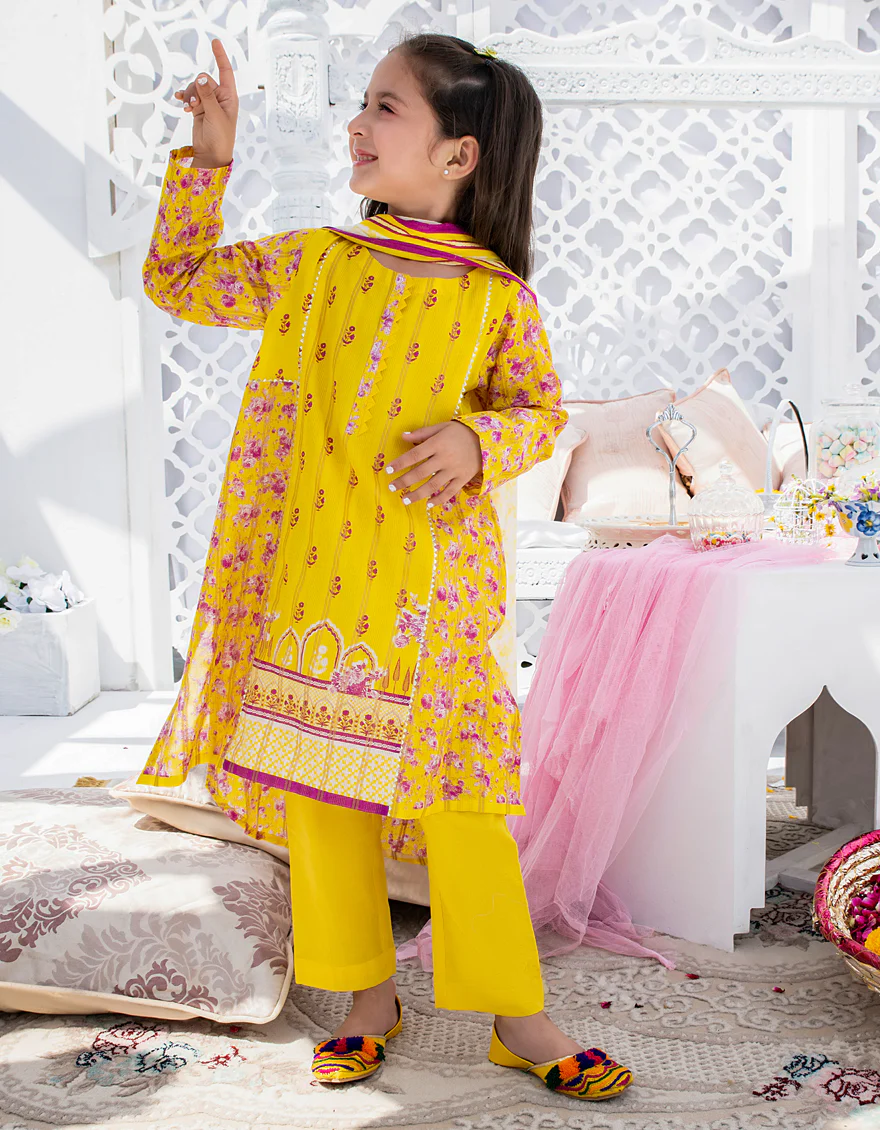 YELLOW LAWN 3PC STITCHED | JGKL-S-US-22-1535 FB/ZARDOZI - Image 3