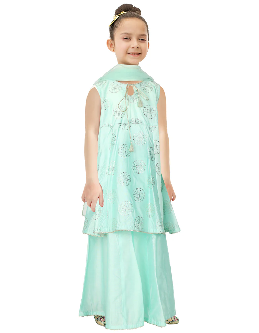 LIGHT GREEN CHANDERI 3PC STITCHED | JGKL-S-US-22-1554 FB/AQUA KAMDANI