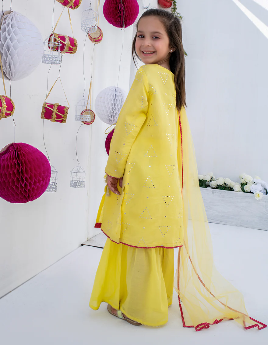 YELLOW CHANDERI 3PC STITCHED | JGKL-S-US-22-1561 FB/YELLOW KAMDANI - Image 3