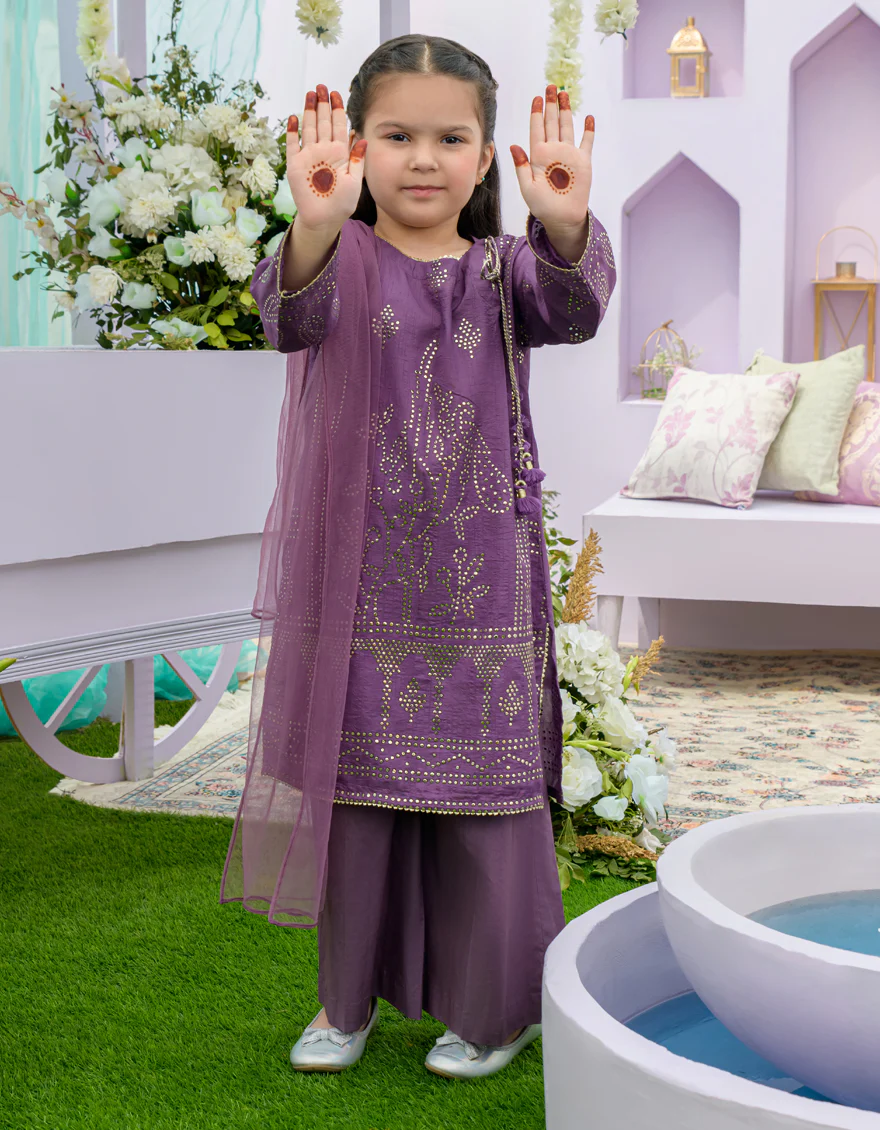 PURPLE CHUNRI 3PC STITCHED | JGKL-S-US-23-1555 FB/GLOW - Image 3