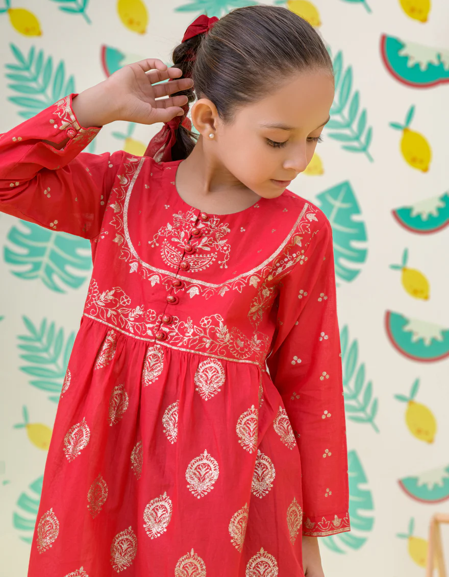 RED CAMBRIC KURTI | JGLK-S-24-2511 FB/GLITTERS-2 - Image 3