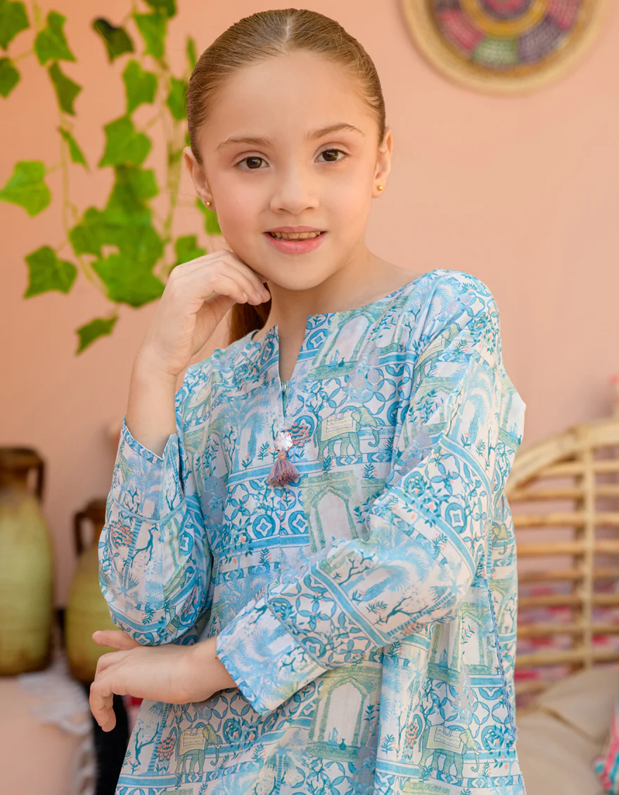 BLUE LAWN KURTI | JGLK-S-24-2522 FB/CHAND-BALI-03 - Image 2