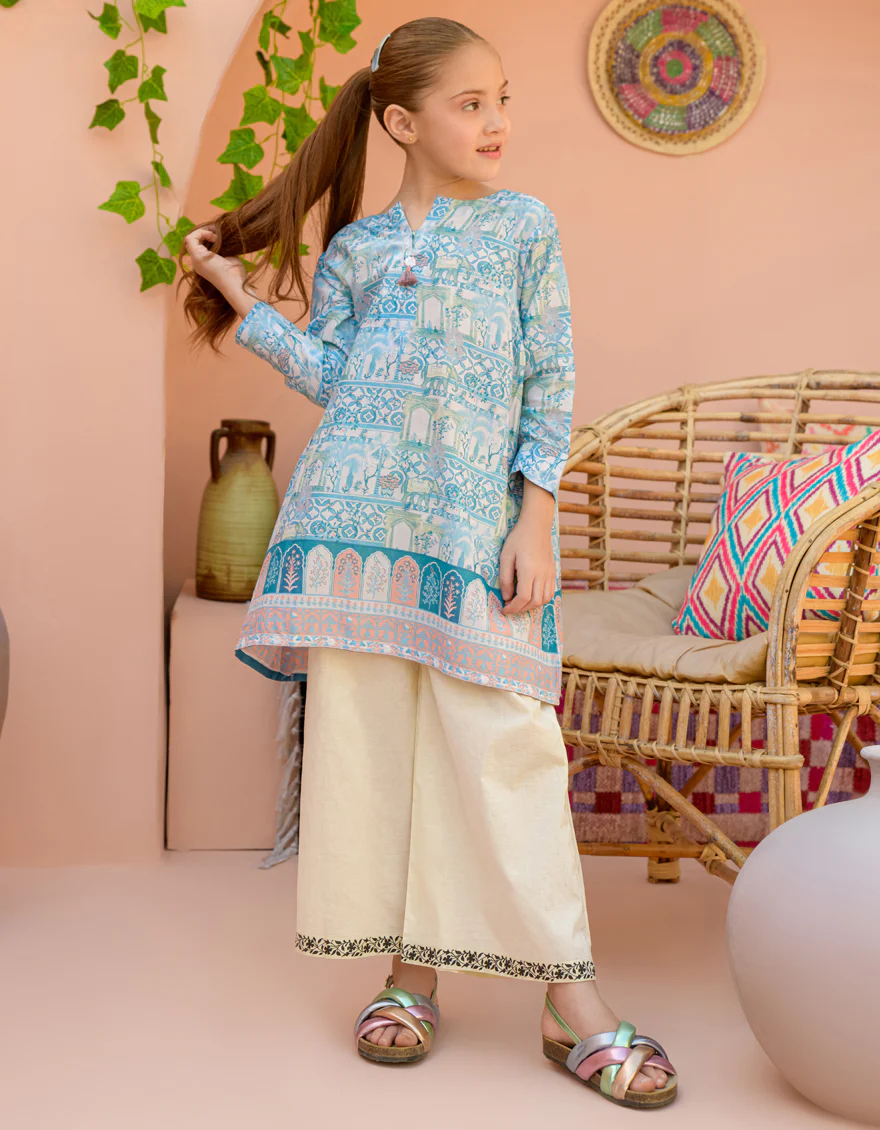 BLUE LAWN KURTI | JGLK-S-24-2522 FB/CHAND-BALI-03 - Image 3