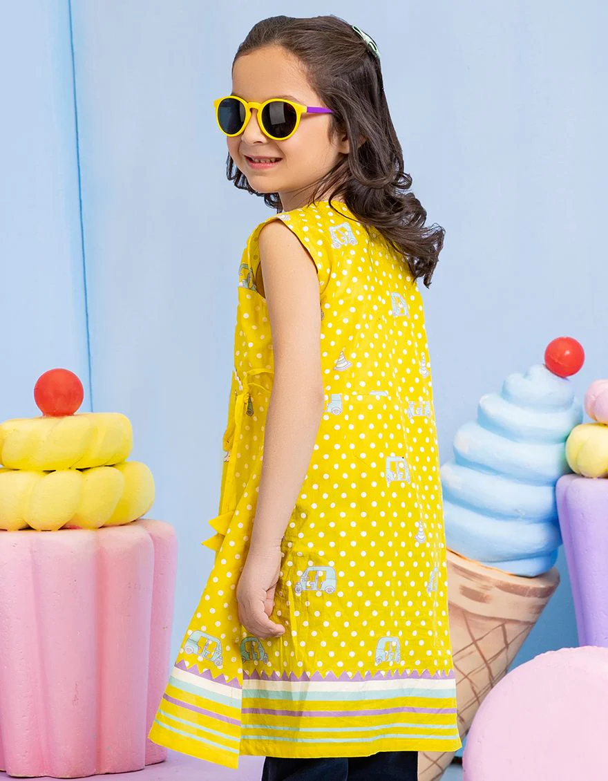 YELLOW LAWN KURTI | JGLK-S-US-22-2506 FB/RICKSHAW RIDE - Image 2