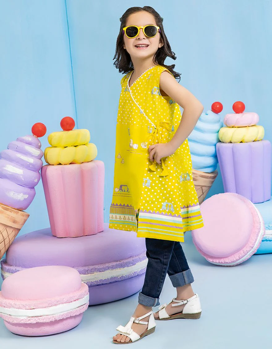 YELLOW LAWN KURTI | JGLK-S-US-22-2506 FB/RICKSHAW RIDE - Image 3