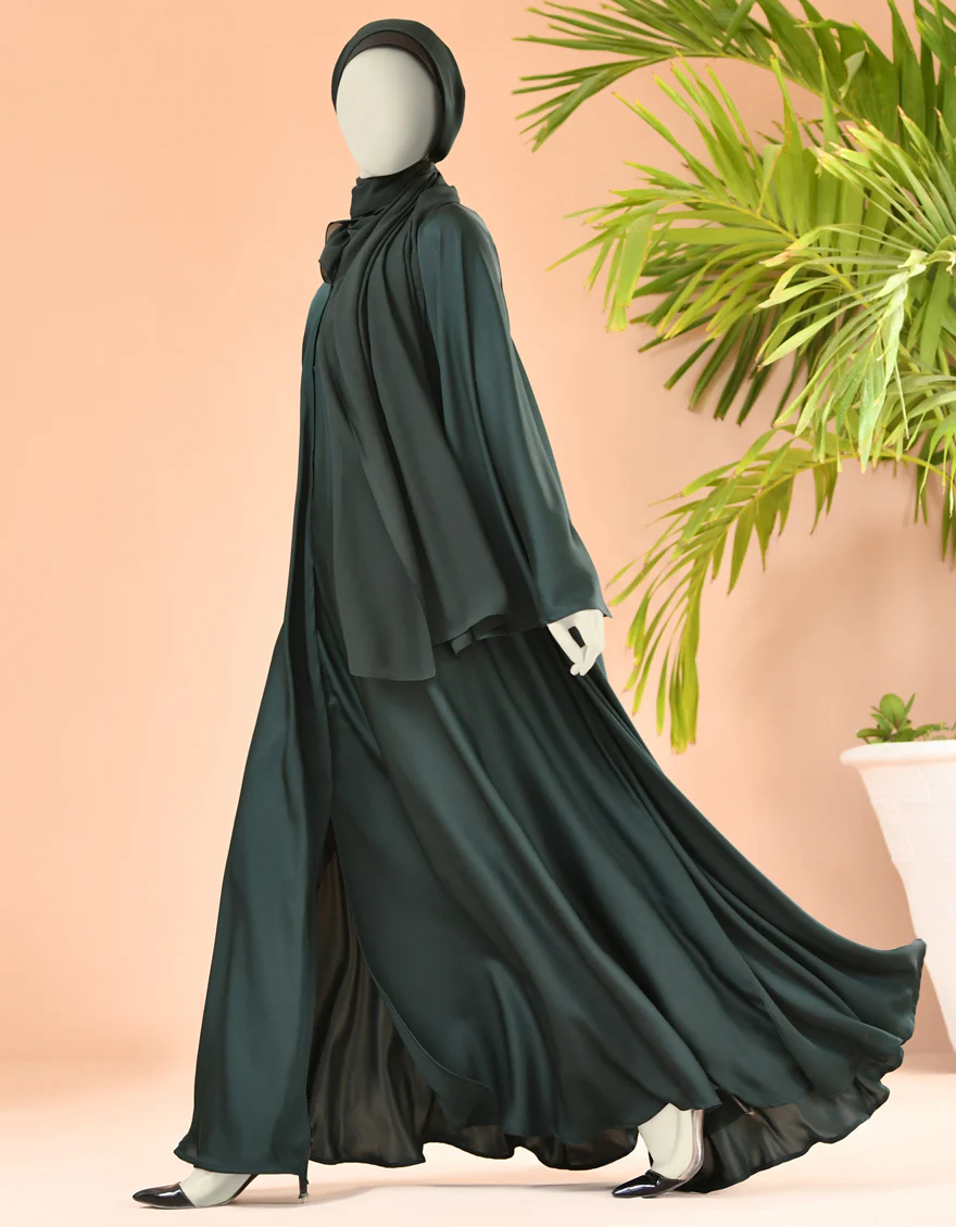 GREEN ABAYA | JJAB-22-020 FB/SATIN - Image 2