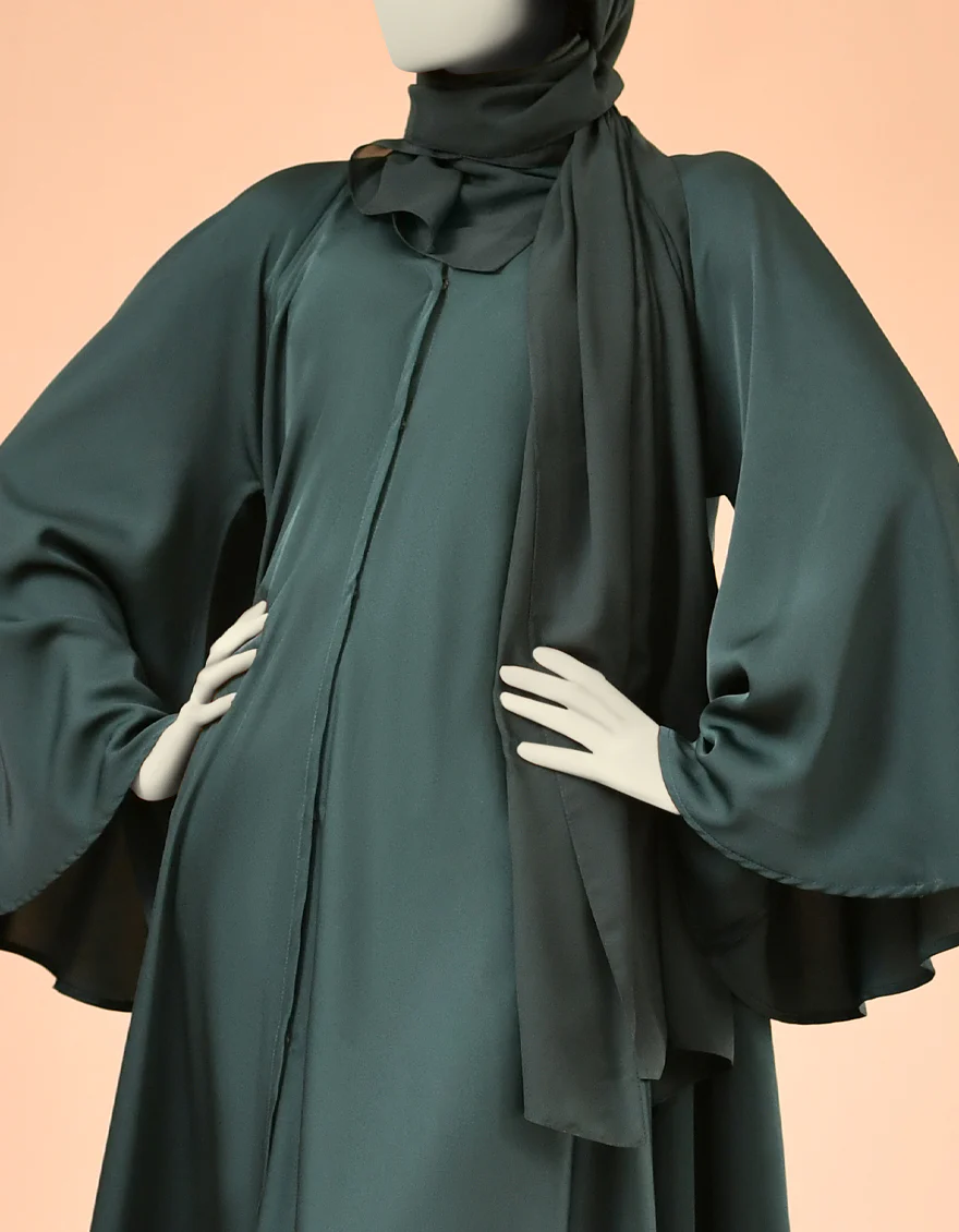 GREEN ABAYA | JJAB-22-020 FB/SATIN - Image 3