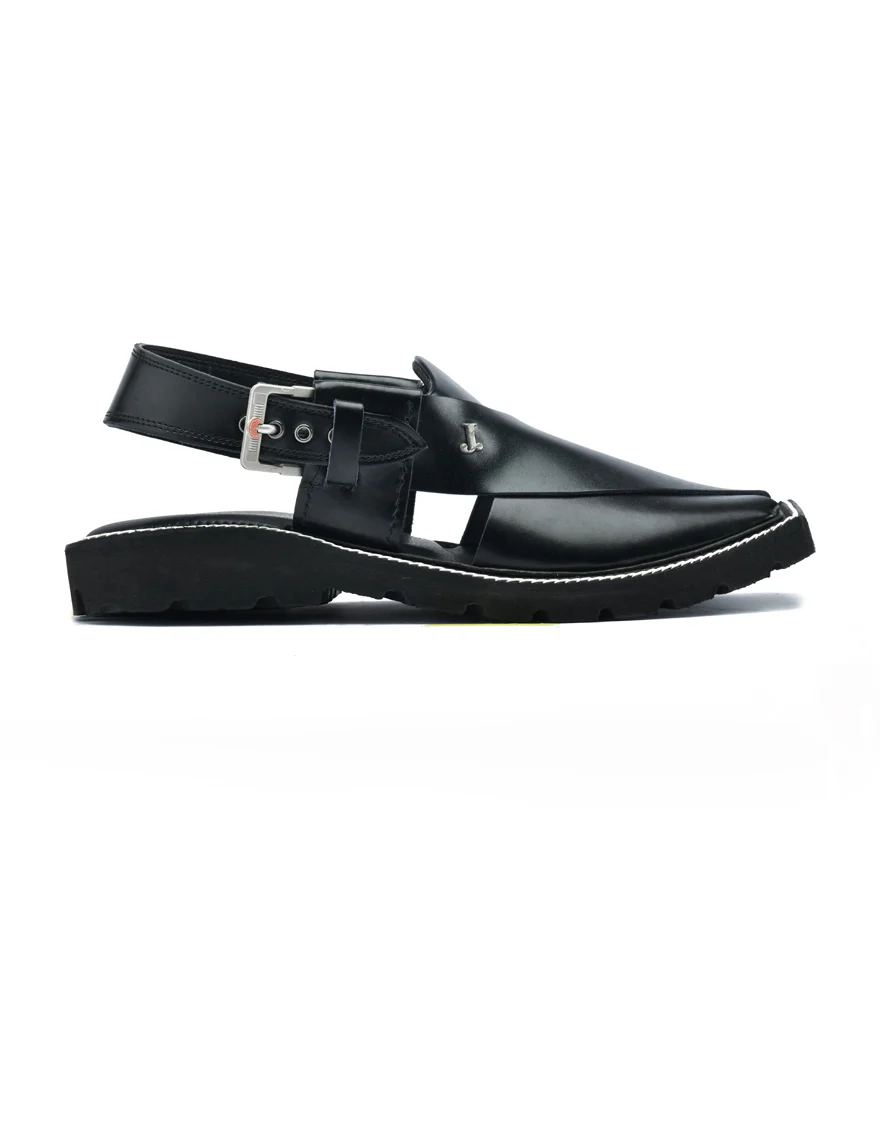 BLACK PESHAWARI SANDALS | JJFW-JPC-026-PO/S24-ZA-PLN - Image 2