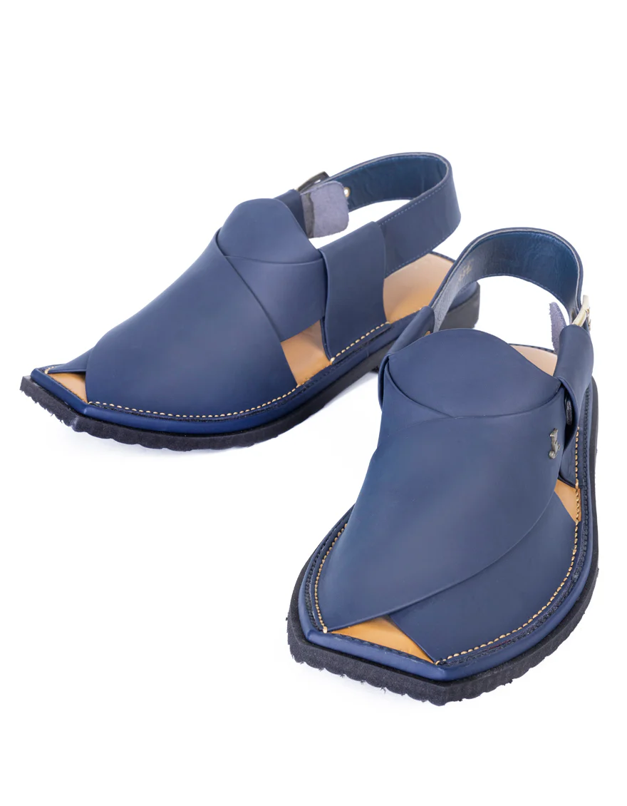 BLUE PLAIN PESHAWARI SANDALS | JJFW-JPC-034-PO/S25-SC-PLN - Image 3
