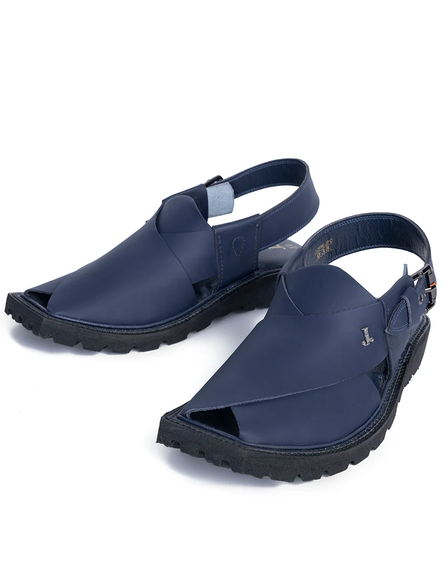 BLUE PLAIN PESHAWARI SANDALS | JJFW-JPC-038-PU/S25-ZA-PLN - Image 4