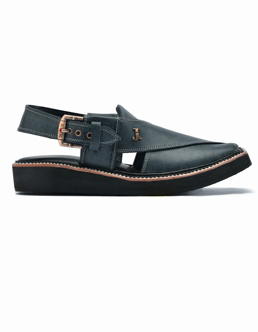 BLACK TEXTURED PESHAWARI SANDALS | JJFW-JPC-074-KC/S24-ZA-PLN - Image 2