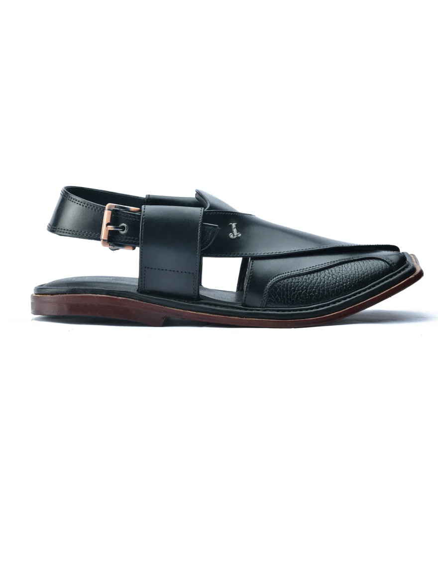 BLACK HIGH CHROME PESHAWARI SANDALS | JJFW-JPC-11467/S23-ZU-PLN - Image 3