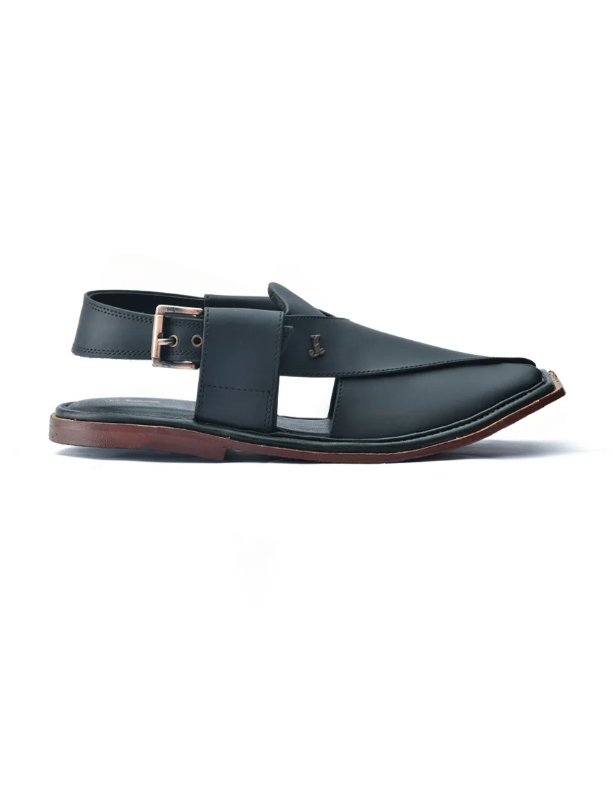 BLACK HIGH CHROME PESHAWARI SANDALS | JJFW-JPC-11472/S24-ZU-PLN - Image 3