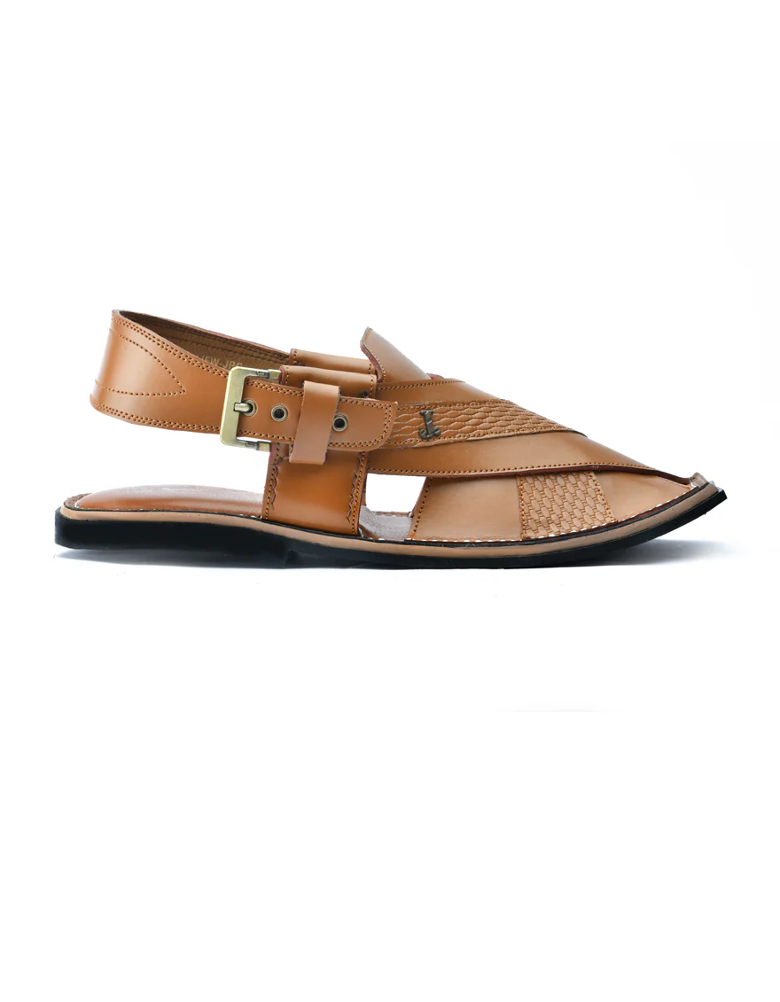 BROWN TEXTURED PESHAWARI SANDALS | JJFW-JPC-11481/S24-A - Image 3