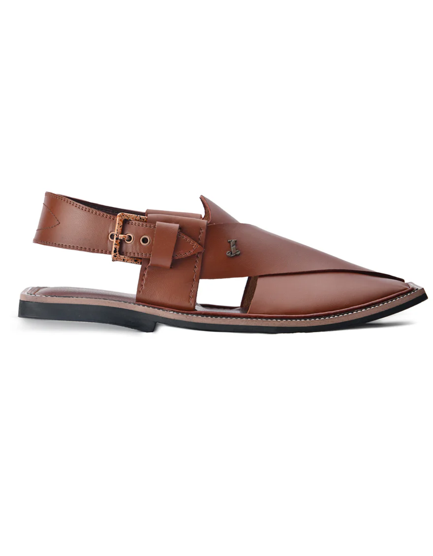 BROWN PLAIN PESHAWARI SANDALS | JJFW-JPC-11494/S24-HA-PLN - Image 2