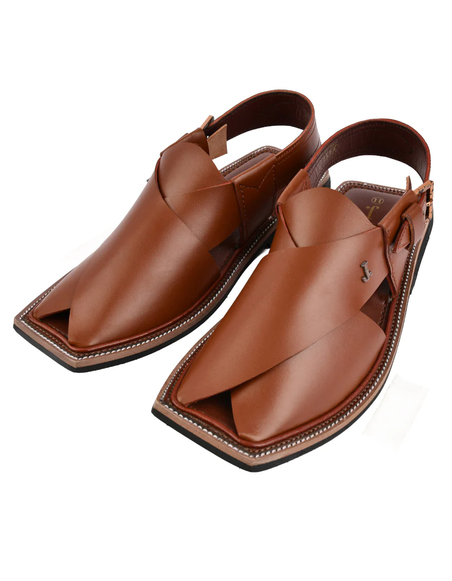 BROWN PLAIN PESHAWARI SANDALS | JJFW-JPC-11494/S24-HA-PLN - Image 3