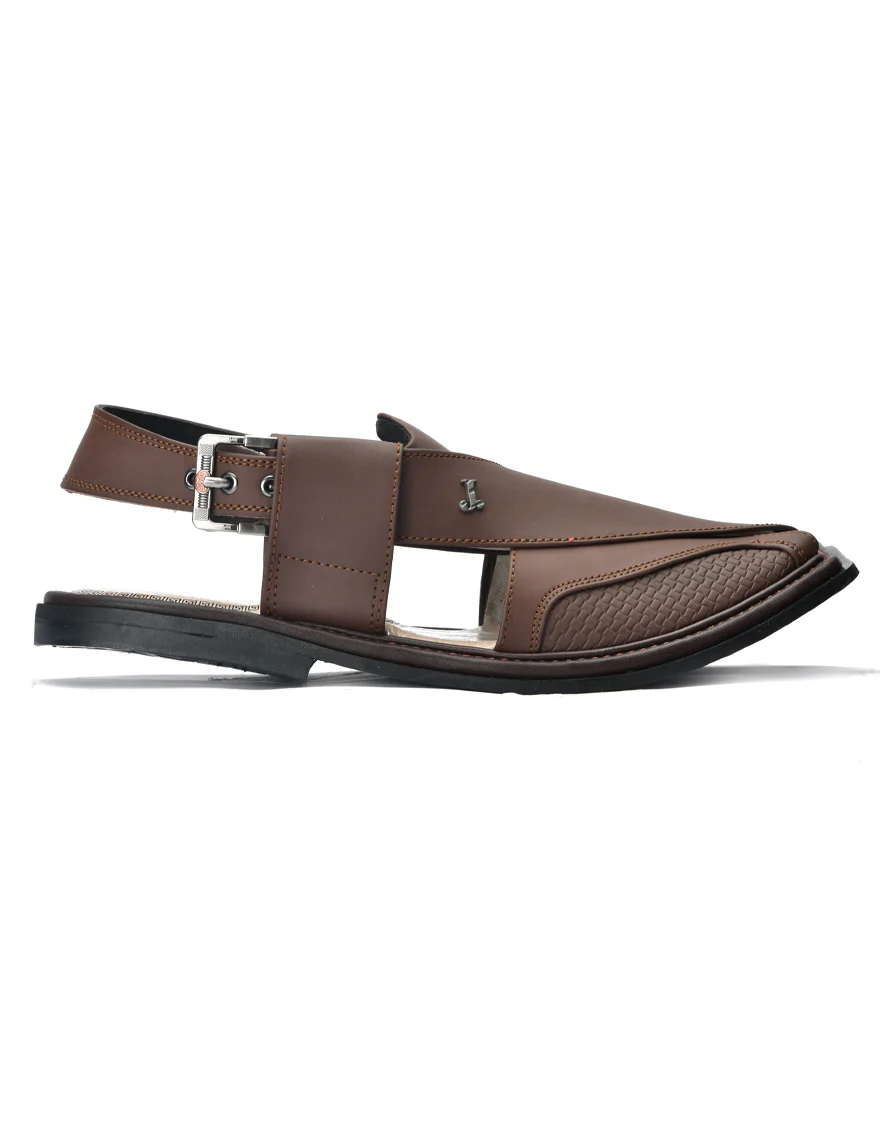 BROWN PLAIN PESHAWARI SANDALS | JJFW-JPC-16010/S24-ZU-PLN - Image 2